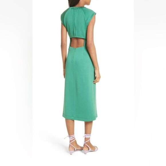 NWT TIBI Green Pique Knit ASTOR Corset Back Cutout Midi Dress - Picture 5 of 12